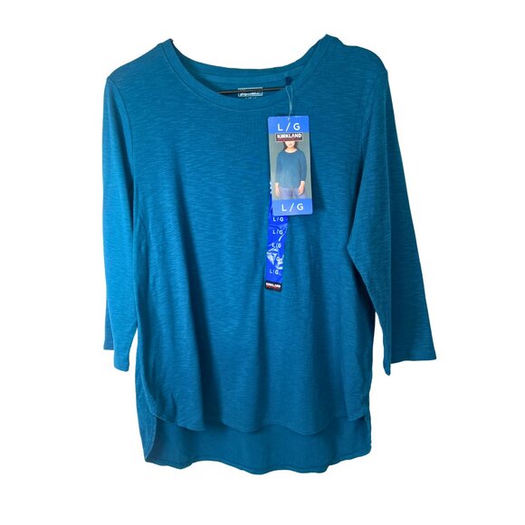 Kirkland Signature Ladies’ Cotton Slub Tee | 3/4 Sleeve | Size L | Blue - Picture 1 of 4